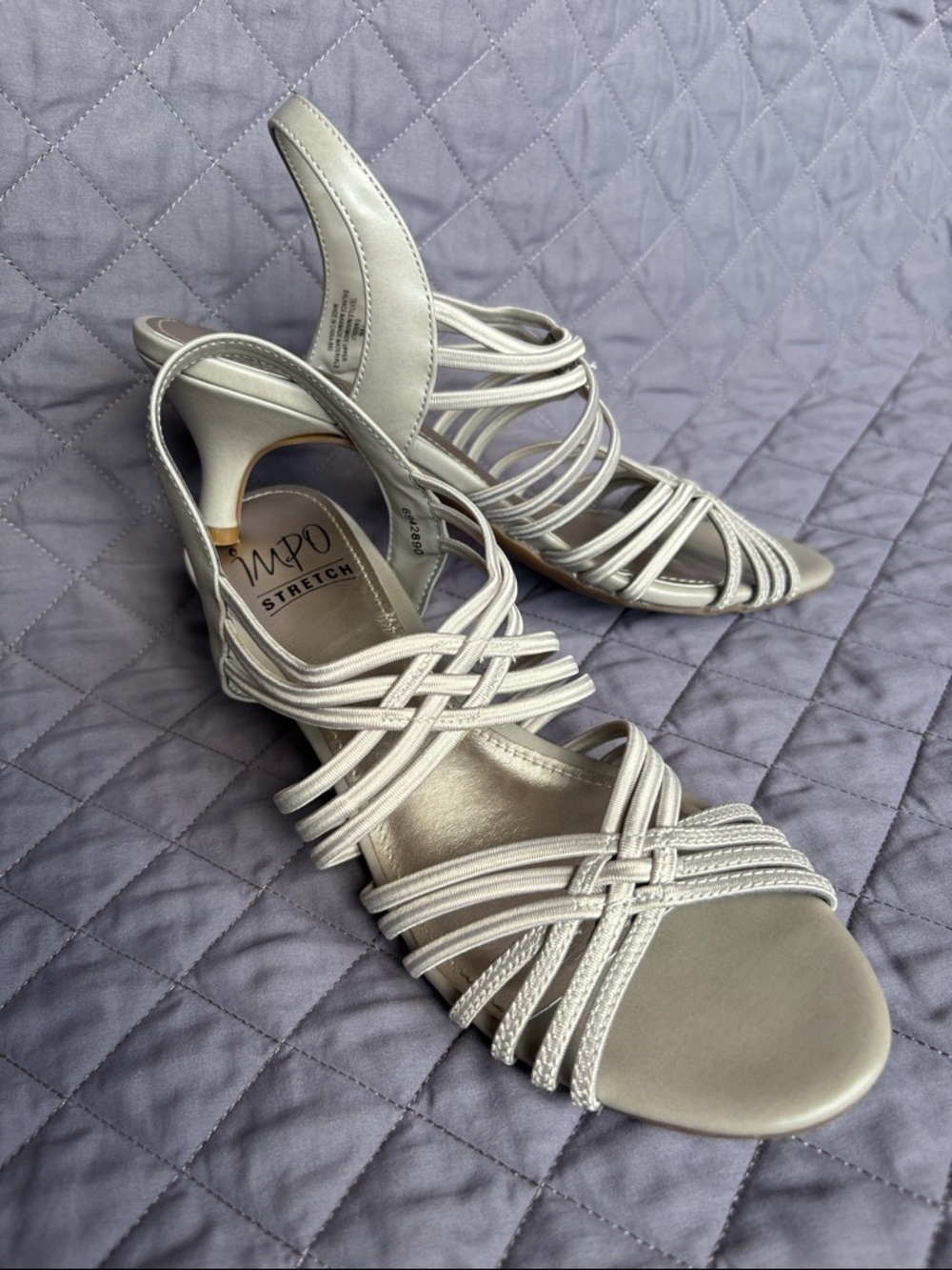 Impo Emberly Gray/Silver Strappy Slip On Slingback Heels Women's Size 7.5